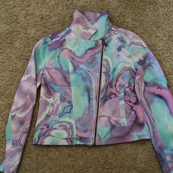 Justice Jacket Purple and Blue Swirly Pattern Size 14/16 - Picture 8 of 10